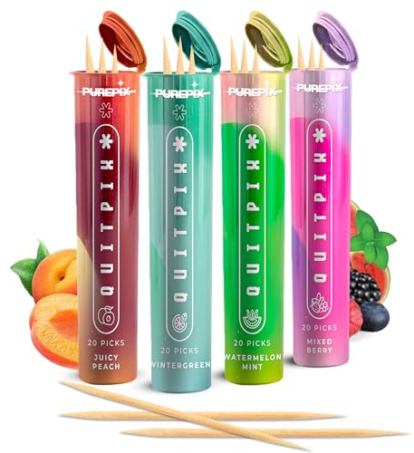 PurePix QuitPix - Palillos de dientes extra gruesos con sabor a lobelia para ayudar a dejar de fumar - Aromaterapia - Fijación oral - Palillos de dientes sin nicotina - Paquete surtido de 4 sabores