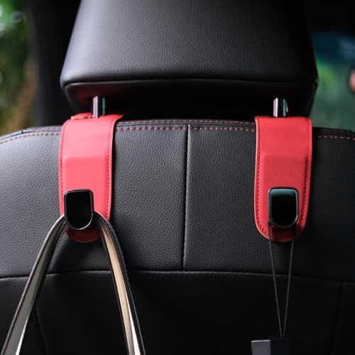 Qirc Leder Auto Organizer Tasche Mit Rücksitz Kopfstütze Haken - 2 Stück Universal Aufhänger für Handtasche, Einkaufstaschen (Rot)