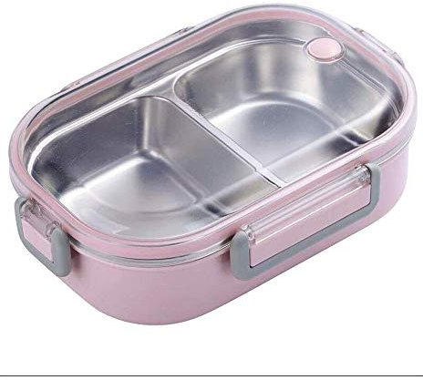 Contenitori per pranzo al sacco in acciaio inossidabile, contenitori per pranzo quadrati in acciaio inossidabile a 2 scomparti con posate portatili, per viaggi di picnic in ufficio scolastico all'ap