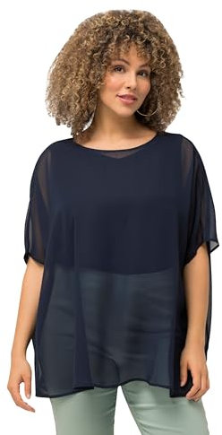 Ulla Popken Damen Chiffonbluse T-Shirt, Marine, 58-64