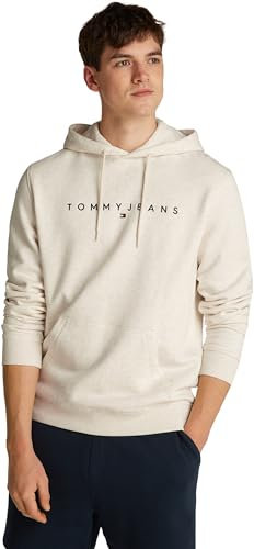 Tommy Jeans Tjm Reg Linear Logo Hoodie Ext Dm0Dm20746, Felpa con Cappuccio, Uomo, Beige (Oat Marl), S