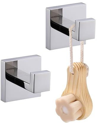 LANC Accessoires de salle de bain Crochets de peignoir Chromé Poli Cintre Manteau Serviette Crochets Salle De Bain Cuisine SUS 304 Support mural en acier inoxydable 2 Pack, A8805CP-P2