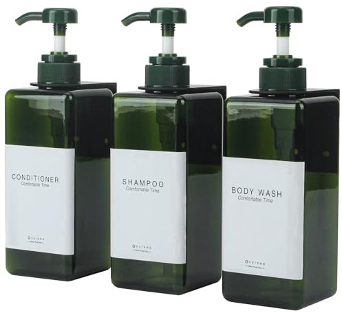 GOYISEE Nachfüllbarer Handseifenspender aus Kunststoff, modern, quadratisch, Pumpflasche für Badezimmer-Waschtische oder Küchenspüle, Arbeitsplatten – 3 Packungen mit wasserdichtem Etikett