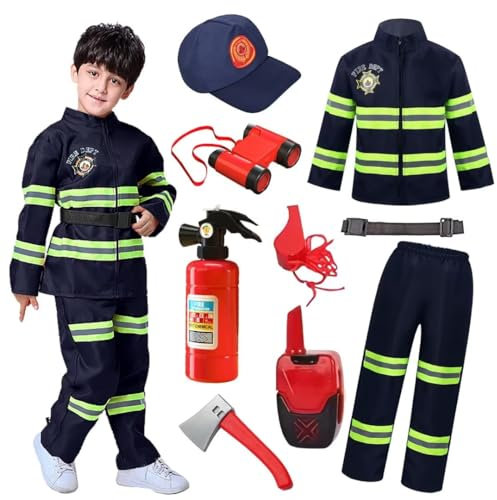 XFOZDM Costume de Pompier deguisement enfant pompier avec Pompier Jouet Extincteur Jouet Pompier Accessoires pour Carnaval Halloween Jeu de rôle Cadeau 01blue,120cm