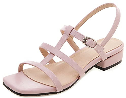 Gicoiz Donna Casuale Block Tacco Basso Alla Schiava Sandali Comodo Punta Aperta Estate T Bar Strappy Moda Largo Fit Spiaggia Scarpe Rosa Numero 33 EU