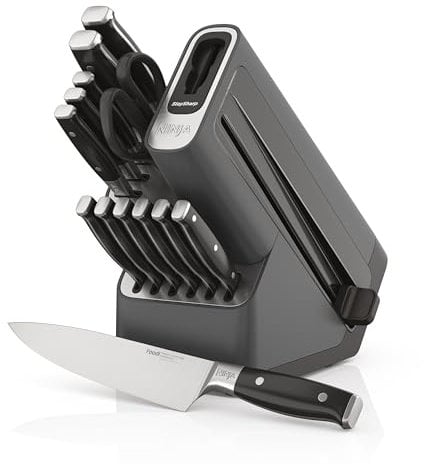 Ninja Foodi StaySharp Knife Block with Integrated Sharpener Deluxe 14-Piece Set K32014EUUK, Black