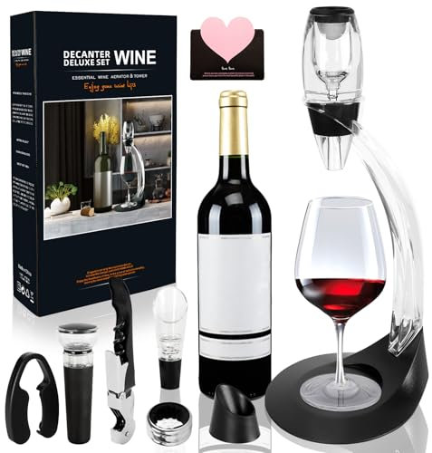TOSUTO 8 en 1 Aerateur vin,Accessoire vin,Décanteur à Vin avec Support Bras Coffret,Livré avec Bouchon à vin Rouge,Coupe-Capsule,verseur à vin,Bague Anti-Fuite,décapsuleur,pour Amateurs de Vin