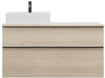 burgbad Eqio Keramik-Aufsatzwaschtisch quadratisch, links, inklusive Waschtischunterschrank mit 2 Schubladen, Breite 1200mm, SGUQ120LF3180C0001G0252, Farbe: Eiche Dekor Cashmere/Eiche Dekor