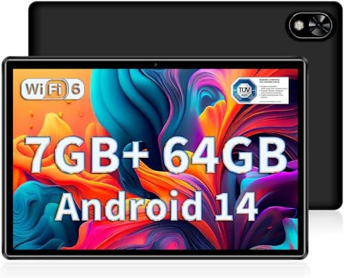DOOGEE U9 2025 Newest Android 14 10 Tablet 7GB RAM+64GB ROM 1TB TF, Bluetooth 5.0 WIFI 6 Tablet, 10W Fast Charging Android Tablets, OTG, Type C, 3.5mm Heakphone Jack, Black