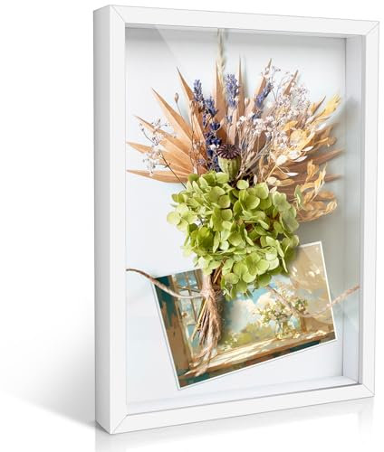 Romon Marcos con Profundidad, 31.5x23cm Marcos para Cuadros 3D, Shadow Box Marco de Fotos de Madera A4 para Pared y Mesa, Marco de Caja de Sombra, Marco de para Flor Recuerdo Medalla, Blanco