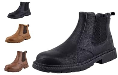 ILESTDG Kodiak Sicherheitsschuhe Arbeitsstiefel Baustellenstiefel für Herren,Chelsea Wasserdicht Aus Leder, Orthopädische Schuhe (Schwarz,45)