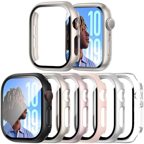 6-Stück Schutzhülle mit Displayschutzfolie Kompatibel mit Apple Watch SE/6/5/4 40mm,Ultradünne Hard Gehäuse Eingebaut Kratzfest Gehärtetes Glas Schutzfolie für iWatch SE 4 5 6 40mm