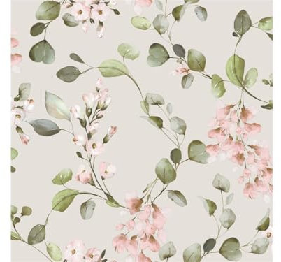 Rosalie Pink Cream Wallpaper - Blosson Flowers Beige Green Leaves - Wet Removable - Paste The Paper