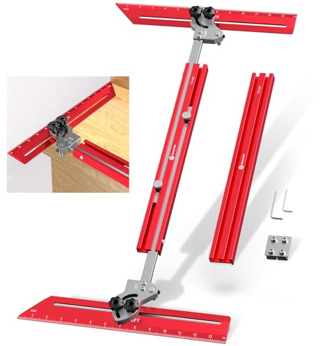 Stair Tread Template Tool, Stair Measuring Tool, Precision Stair Tread Gauge Jig with Dual Knob and Pin Stop, Adjustable Track Length from 23 to 64.2, 14 Pivoting Scale, Easy to Use and Store