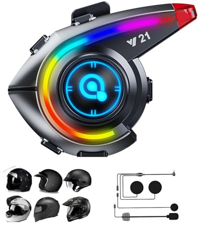 Motorbike Handsfree Helmet Bluetooth Headset with 2-in-1 Microphone IP56 Waterproof Motorcycle Headphones Wireless Noise Cancelling Helmet Earphones Speakers with Mic for Riding Skiing Cycling Music