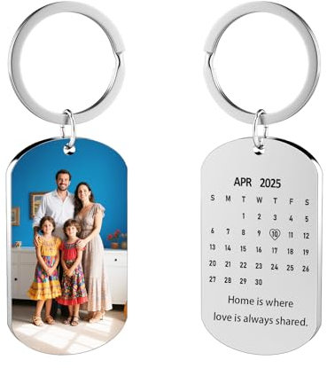 Eiwoty Individueller Schlüsselanhänger, personalisiert mit Bild und Text, doppelseitiger Schlüsselanhänger für Damen oder Herren,Silber D