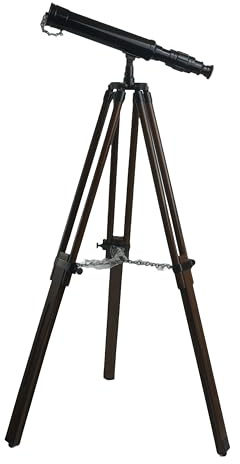 14 Antique Brass Telescope with Wooden Tripod Stand – Nautical Black Finish Spyglass – Vintage Maritime Decor, Pirate Theme, Collectible Gift