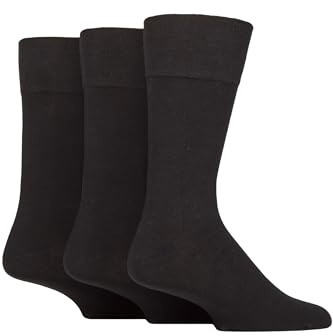 Glenmuir Men’s 3 Pair Dunvegan Cotton Comfort Cuff Socks – Soft, Breathable, Plain Style with Gentle Grip Top, Ideal for Work, Dress and Everyday, Size 7-11