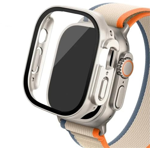 OBAEHH Boîtier en verre pour Apple Watch Ultra 2, 49mm, smar twatch PC, protecteur d'écran pare-chocs, couverture trempée, accessoires de bande série iwatch(Starlight 28,Ultra 49mm)