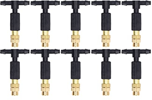 Cufaee 10Pcs Atomizing Nozzles, Plastic, Brass Removable Design Drip Irrigation Micro Spray Emitters, Garden Irrigation Misting Spray Head for Greenhouse Seedling Cultivation