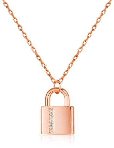 Philip Jones Rose Gold Plated Padlock Necklace Created with Zircondia® Crystals
