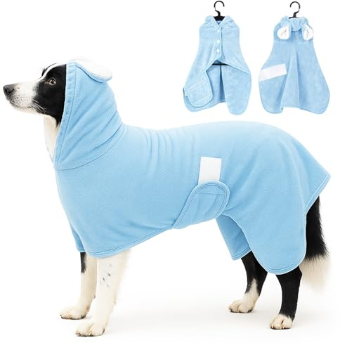 Fnaobai Haustier-Bademantel, Handtuch für Hunde und Katzen, super saugfähig, niedliches Hunde-Badetuch, Kapuzenmantel, Verstellbarer Kragen und Bauchgurt, für XS bis XL