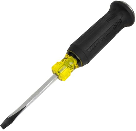 Klein Tools 6004DD 1/4-Inch Keystone Demolition Screwdriver, Steel Tip-to-Cap Construction Demo Screwdriver, Cushion-Grip Handle, Oversized Strike Cap, Square Shank with Wrench Assist
