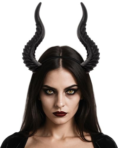 Women Halloween Devil Horns Headband Gothic Demon Witch Hairband Ox Sheep Horn Hair Hoop Headdress Day of the Dead Headwear Halloween Cosplay Party Headpiece Fancy Dress Costume Hair Accessory