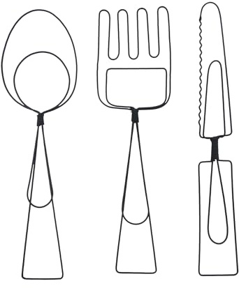 UNUS Set di 3 posate da parete in metallo nero, coltello, forchetta e | Decorazione moderna da cucina, arte da parete minimalista per cucina, sala da pranzo, ristorante e bistrot