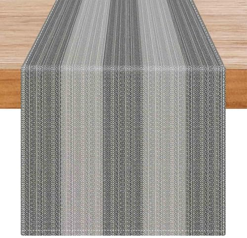 Avalune Tischläufer Modern Grau Streifen Herbst Landhausstil Vintage Leinenoptik Läufer Tisch Abwaschbar Outdoor Sommer Winter Tischdeko für Esstisch Party Drinnen Urlaub Deko 40x100 cm