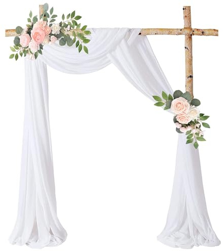 GmwyCzV Drappeggio di Arco di Nozze, 75 x 600cm Tessuto Drappeggiato per Arco Nuziale Bianco, Tulle Trasparente Addobbi Matrimonio, per Matrimoni, Cerimonia, Festa, Fase, Sfondo