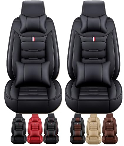 Sitzbezüge Auto für Ford Tourneo Custom 2024 2025 Autositzbezüge auto Vier Jahreszeiten Nutzbar Vollumschliessend Design Einfache Montage, Für Vordersitze(Schwarz,Mit Kissen)
