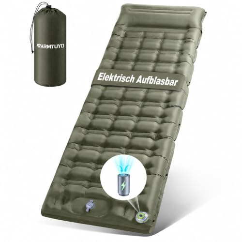 WARMTUYO Isomatte, Luftmatratze Camping mit Elektrisch Pumpe, 12CM Dicke Matratze Outdoor Aufblasbar, Schlafmatte Ultraleicht, Fuer Zelt, Strand, Reise, Trekking, Bikepacking, Wandern