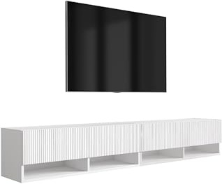 3E 3xE living.com TV-Schrank (2 x 100 cm), geriffelte Fronten, Mattweiß, 200 × 32 × 33,6 cm