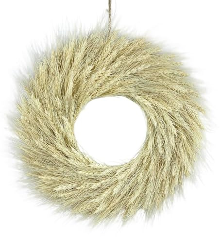 Pampasgras-Kranz, 40 cm, künstlicher Türkranz aus getrocknetem Weizen, Ernte-Herbst-Dekoration, für Bauernhaus, Innen- und Außenbereich, Fensterwand