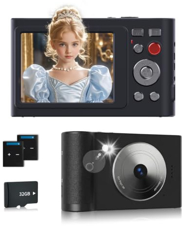 4K Digital Camera, 64MP Point and Shoot Camera, Black | Comes with 32GB SD Card & Lanyard, 16X Digital Zoom, Anti-Shake, Portable Mini Camera Gift for Beginners