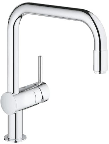 GROHE Minta - Einhand-Spültischarmatur (U-Auslauf, Einlochmontage, herausziehbarer Mousseurauslauf, flexibler Anschluss), chrom, 32067000