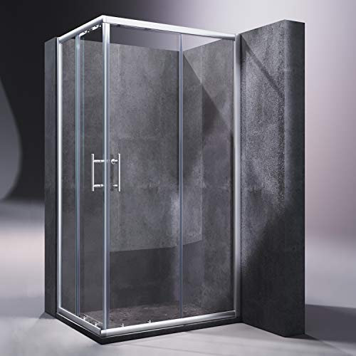 SONNI Cabine de douche 90 x 75 cm - Entrée d'angle - Double porte coulissante - En verre véritable