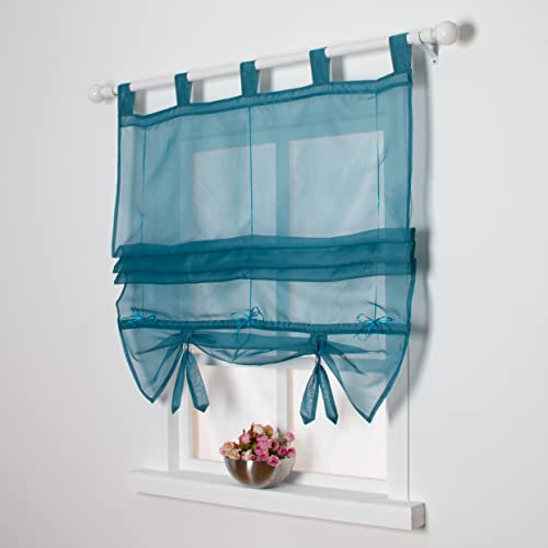 SIMPVALE Raffrollo mit Schlaufen Gardinen Voile römischen Liter Fall Schatten Transparent Vorhang für Balkon und Küche, Blau, 100cm (Breite) x155cm (Höhe)