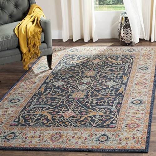 SAFAVIEH Traditionell Teppich für Wohnzimmer, Esszimmer, Schlafzimmer - Madison Collection, Kurzer Flor, Marine und Creme, 91 X 152 cm