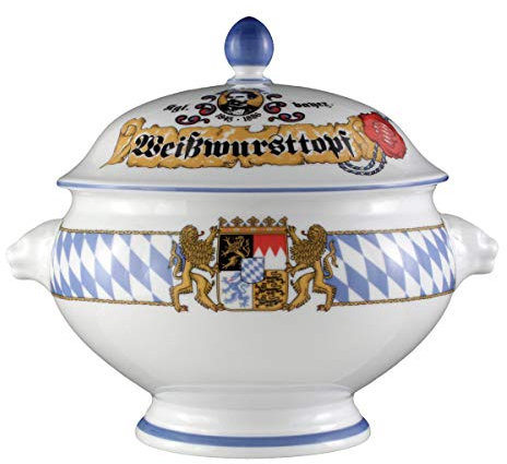 Seltmann 001.455069 Weiden Compact Terrine Porzellan Löwenkopf mit Deckel Weißwursttopf, Bayern, Rund, 27110 Dekor, Mehrfarbig, 3.00 L Kapazität, 22.4cm Höhe, 26.6cm Durchmesser