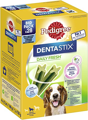 Pedigree Dentastix Fresh Snack Dental para la Higiene Oral y Contra el Mal Aliento de Perros Medianos (1 paquete x 28uds)