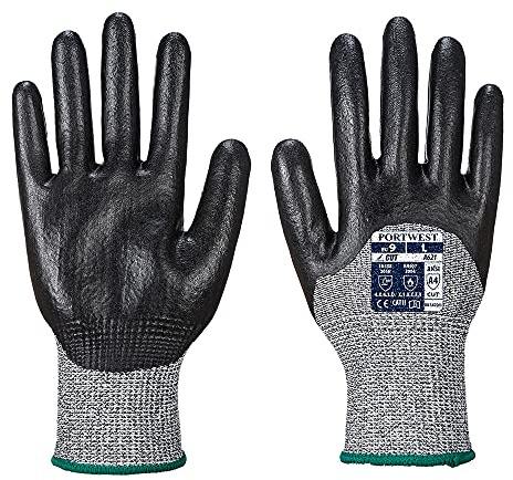 Portwest A621 Cut Resistant Grip 3/4 Nitrile Foam Glove Black, X-Large