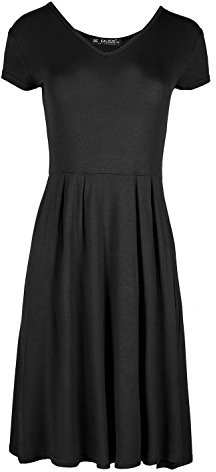 Womens Cap Sleeve Flared Top Ladies Party Franki V Neck Swing Mini Skater Dress Plus Size (UK 20/22) Black