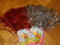 2er SET Tanzwedel Pompon Cheerleader Puschel funkelnd rot + silber