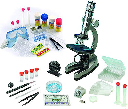 Mikroskop Zoom 100x – 900x im Handkoffer Lernmikroskop mit extra Experimentierzubehörpaket und Schutzbrille