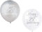 Happy 25th Anniversary White & Silver Latex Balloons (30cm) Pack of 5 - Elegant Celebration Decorations