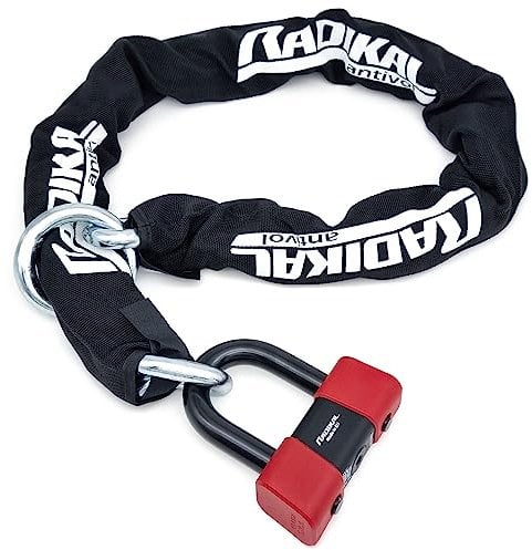 RADIKAL RK48120 Antifurto Moto Sicurezza Premium, Catena Antitaglio Cementata ø13.5 Omologata SRA, Lucchetto Mini U 18mm Doppio Bloccaggio Antiscasso, Catenaccio Garage Ancoraggio Scooter 120cm
