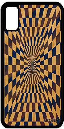Coque Silicone pour Apple iPhone XS Bois Illusion d'optique geometrique Bleu Portable Telephone Effet Pas Cher Magie Carreaux Case