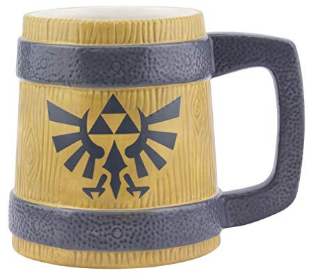 Tasse Hyrule Crest Legend of Zelda - Tasse en Céramique Style Tankard de 600ml, Design Baril en Bois, Parfait pour Gamers & Collectionneurs, Produit Nintendo Officiel, Clair